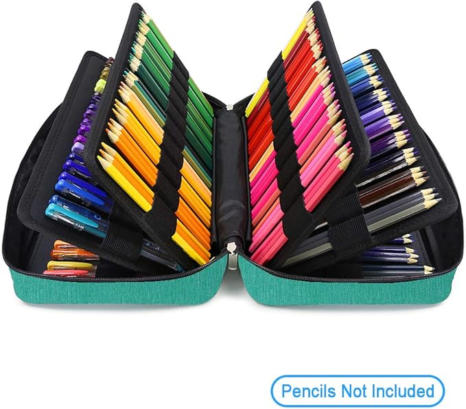 YOUSHARES Big Capacity Colored Pencil Case - 300 Slots large Pen Case Organizer with Multilayer Holder for Prismacolor Colored Pencils & Gel Pen (Green)