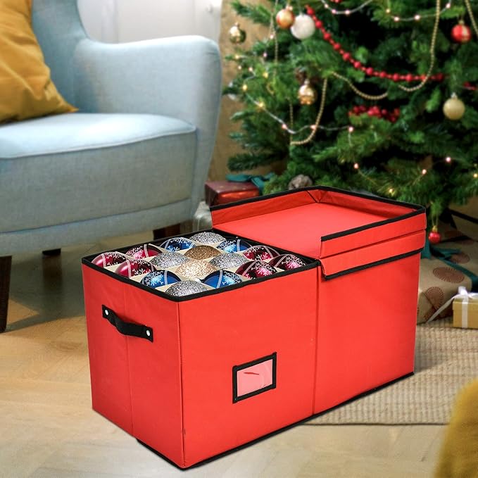 Holiday Cheer Premium Christmas Ornament Storage with 8 Tray – Christmas Storage Container with Dividers Perfect for Holiday Decorations– Fits 128 Holiday Ornaments – Tear-Proof Fabric
