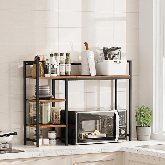 Snughome Desk Shelf, 38.6" Desktop Organizer Shelf, Desk Hutch for Computer Monitor, 4 Tier Desk Display Rack, Wood Desktop Bookshelf Storage Rack for Home Office Dorm, Rustic Brown