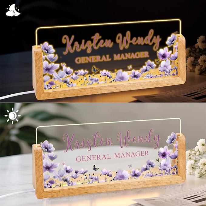 Ships Next Day, Custom Name Plate for Desk - Business Light Up Acrylic Desk Name Plate Personalized Elegant Office Gift for Boss Coworker Teacher Employee Appreciation Gift, Office Decor for Women Men