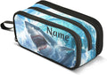 Custom Shark Blue Ocean Wave Pencil Case Box Boys Girls Personalized Name Large Pencil Pouch Stationery Pen Bag Organizer for Kids Adults School Office