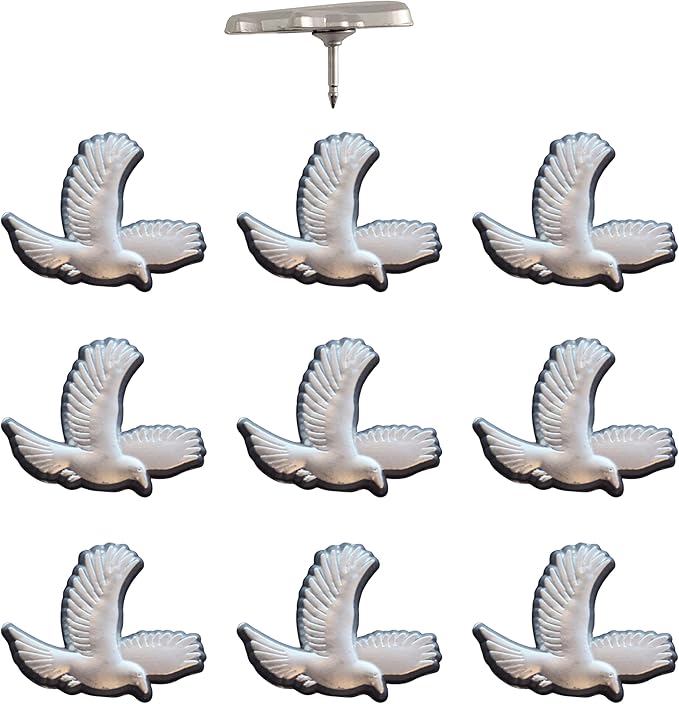 Bird Push Pins - Silver Flying Bird Map Pins - Birdwatching Tacks for Cork Boards, Maps, or Lapel Use - Designed in USA - Set of 10