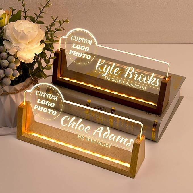 Desk Name Plate Personalized, Office Name Plate for Desk, Desk Decorations for Women Men Office - Light Up Name plate, Employee Appreciation Gifts for Coworkers