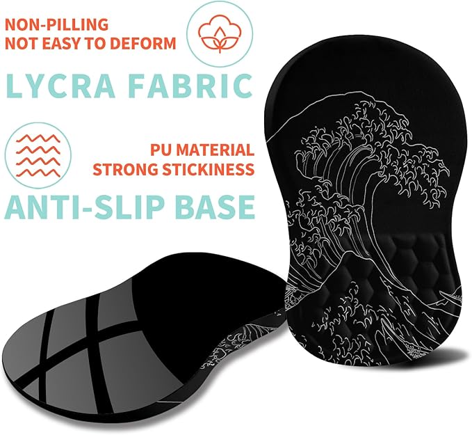 Ergonomic Mouse Pad Wrist Support with Memory Foam Massage Bulge, Carpal Tunnel Pain Relief Mousepad Wrist Rest for Mouse(12x8 inch,Sea Wave)