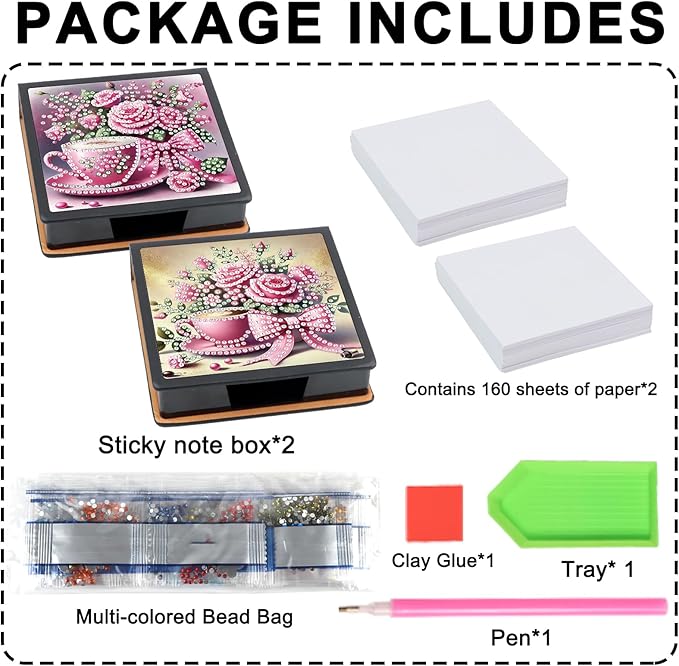 2 pcs Flower Diamond Painting Kit Note Box,Cup Memo Paper Storage Box Diamond Art,Sticky Note Holder Diamond Art,Diamond Painting Memo Pad For Office Desk. (Cup and Flower)