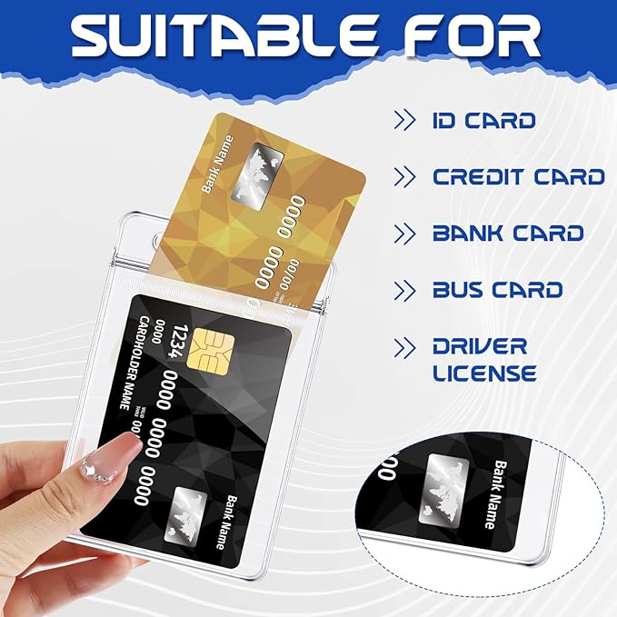 BESARME 200 Pack Vertical ID Card Badge Holder Clear Plastic Sealable Waterproof Zip Name Tag for Work Office Nurse School