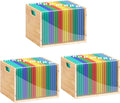 3 Pack Hanging File Organizer, Clear Acrylic File Box Organizer, Bamboo Filing Box File Crate Organizer Storage Boxes, Portable Filing Organizer with Handle for Letter Size