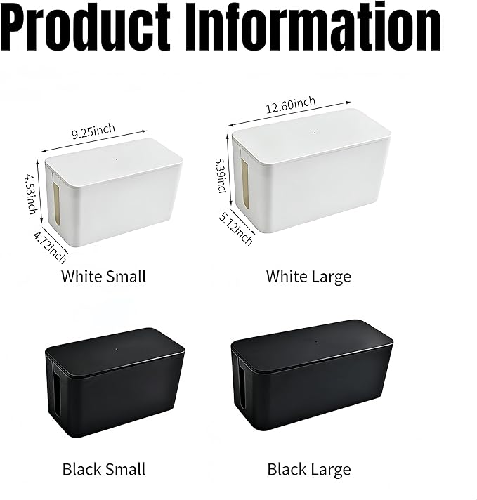 1Large+1Small Cable Organizer Set-2-Piece Home Office Desk Wire Management Storage Box,Cable Storage Box(Bamboo lid/White)