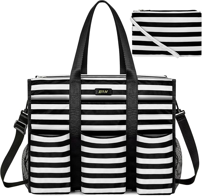 IBFUN Utility Tote Bag with 14/24 Pockets Zip Top Teacher Tote Bag for Teacher/Work Women