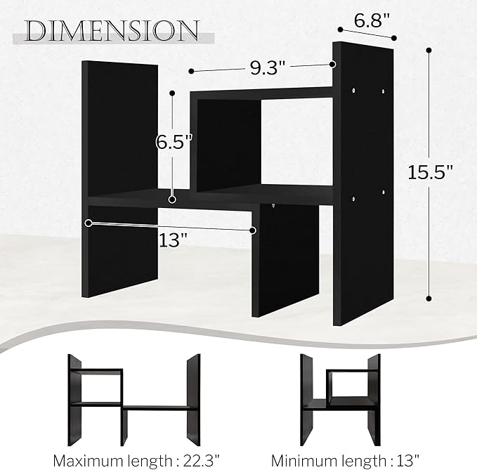 Jerry & Maggie Desktop Organizer Office Storage Rack Adjustable Wood Display Shelf, Birthday Gifts Toy Home Decor Free Style Rotation Display True Natural Stand Shelf (Black)