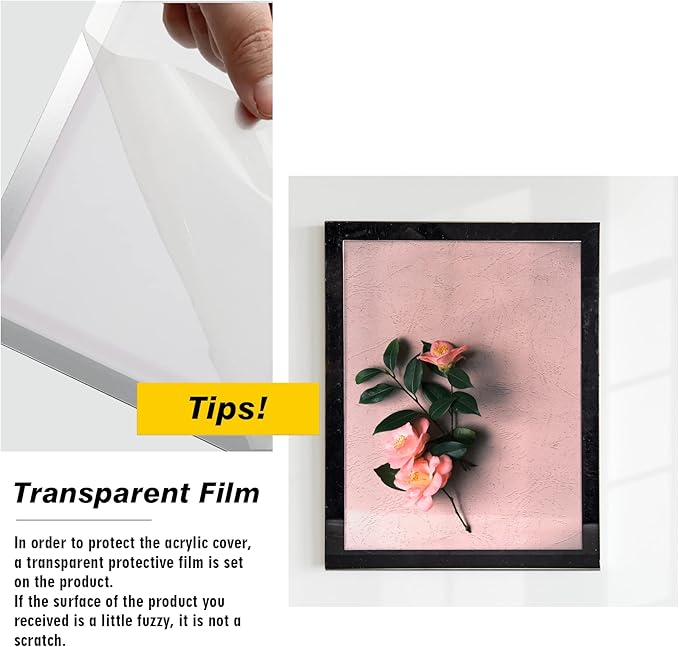 Acrylic Magnetic Sign Holder, Easy-Opening 8.5 x 11 Wall Mount Display Frames, Self Adhesive Back Plastic Clear Document Frame, Horizontal & Vertical Display (Black, 6Pack)