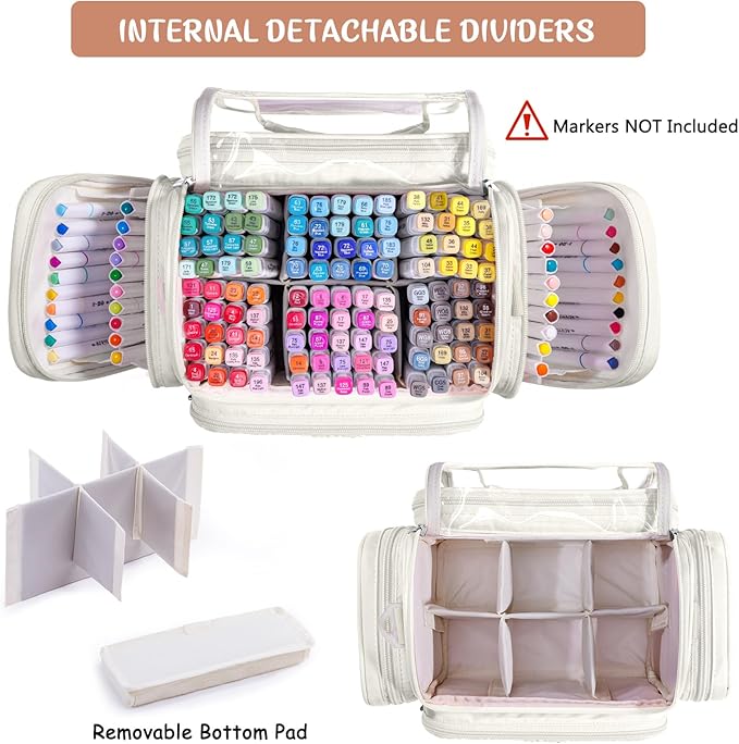 Marker Organizer Case Bag for 200-300 Markers – Large Art Supply Storage Bag with Detachable Dividers, Travel Marker Holder for Alcohol Markers, Brush Pens, Colored Pencils & Craft Supplies