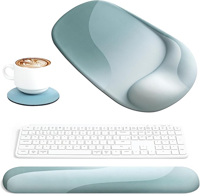 Ospelelf Wrist Rest for Keyboard and Mouse Ergonomic Mouse Pad with Wrist Support Memory Foam Wrist Rest for Computer Keyboard,3-in-1 Gel Mouse and Keyboard Pad for Office Geometry Green