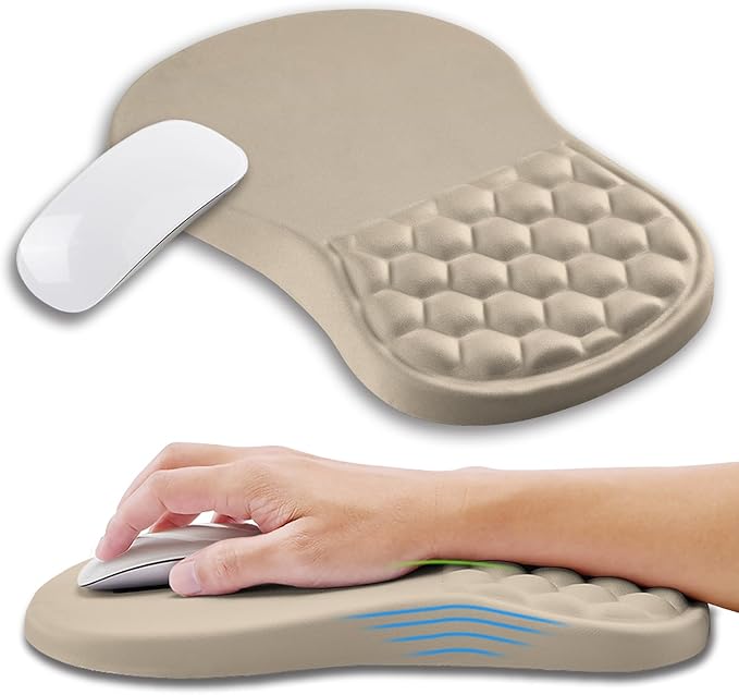 Ergonomic Mouse Pad Wrist Support with Memory Foam Massage Bulge, Carpal Tunnel Pain Relief Mousepad Wrist Rest for Mouse(12x8 inch, Apricot)