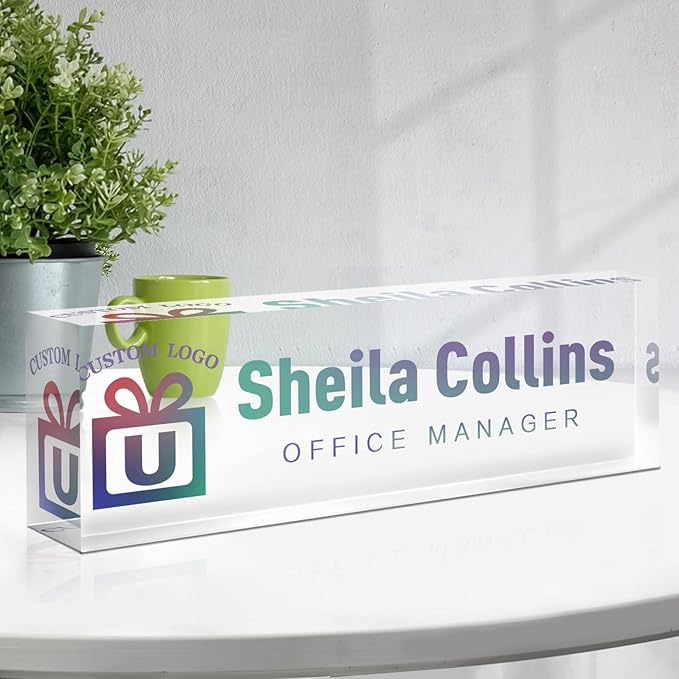 Custom Acrylic Name Plate for Desk, Employee Appreciation Gifts, Office Decor, Personalized with Logo/Photo