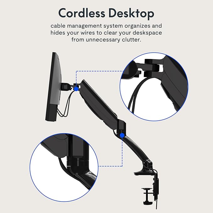 FlexiSpot Monitor Stand, 17 to 30 Inch Monitor Mount up to 11 lbs for Office Home Gaming, Heavy Duty Gas Spring Vesa Mount with C Clamp and Grommet Base, Black