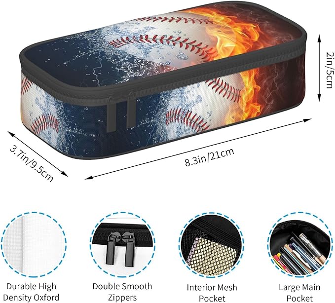 Baseball Ball Pencil Case Big Capacity Storage Pencil Pouch Stationery Bags With Zipper Portable Pen Holder Box Organizer For Boys Girls Teens Student College School Office Supplies