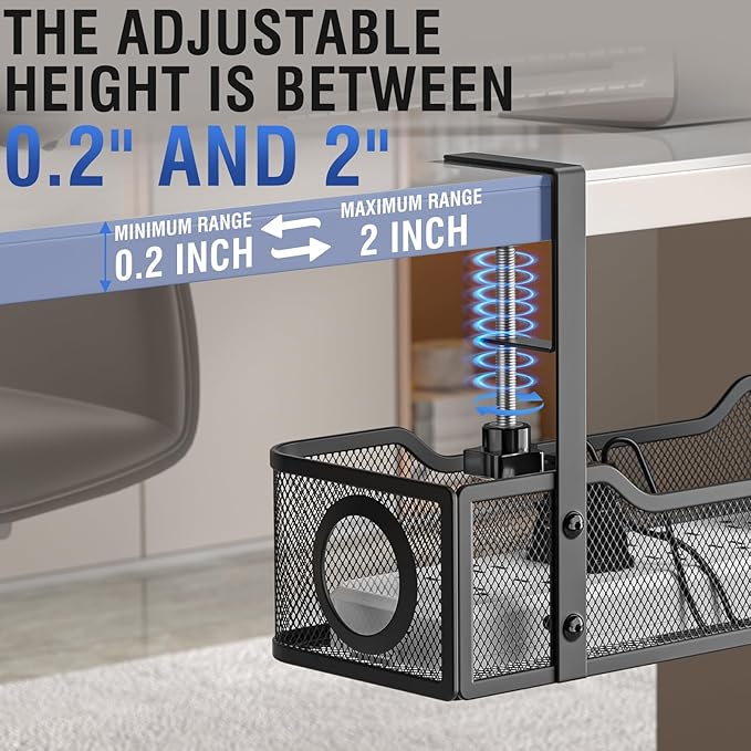 Under Desk Cable Management Tray - GZOKMOG No Drill Cord Organizer with Clamp, Workspace Organizers for Cords, Metal Mesh Wire Management for Home and Office, 2 Pack Black, 13.38 inch