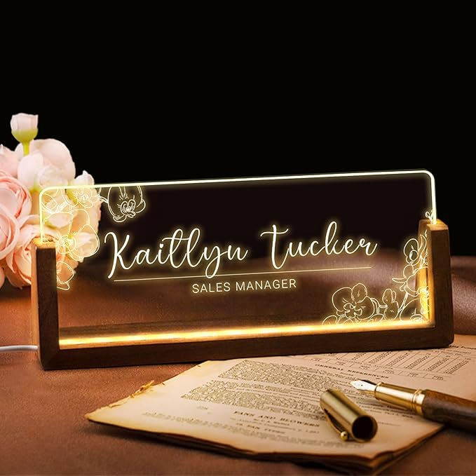 Desk Name Plate Personalized, Custom Office Light Up Name Plate for Desks, Desk Decorations for Women Men Office, Employee Appreciation Gifts for Coworkers