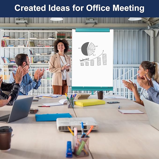 TSJ OFFICE Mobile Whiteboard Magnetic - 40 x 26 Inches Dry Erase Board on Wheel with Stand Flipchart Easel Height Adjustable,Blue