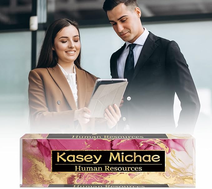 SalaGraphics Desk Name Plate Personalized, Custom for Desk, Office Decor Women Men, Acrylic Accessories, Gifts Coworkers Boss Teacher, Employee Appreciation (Red/Gold) 8”(L)x2.5(W)