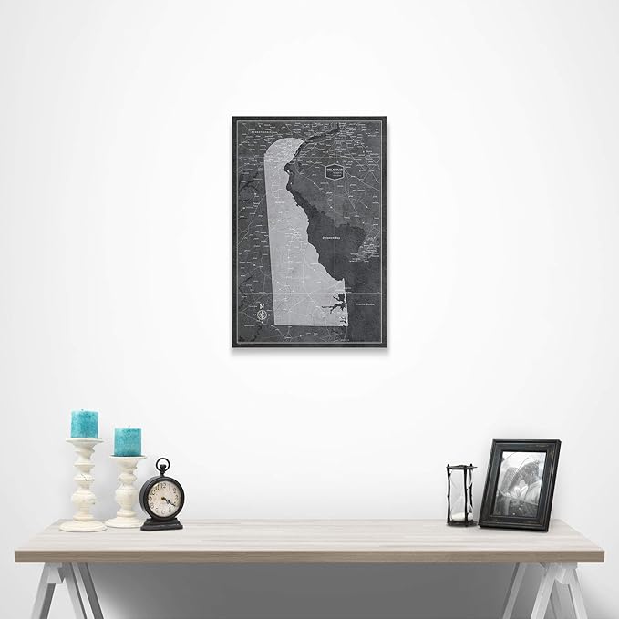 Conquest Maps Push Pin Delaware Map Board - With Push Pins to Mark Delaware Travels - Handmade in Ohio, USA - Design: Modern Slate