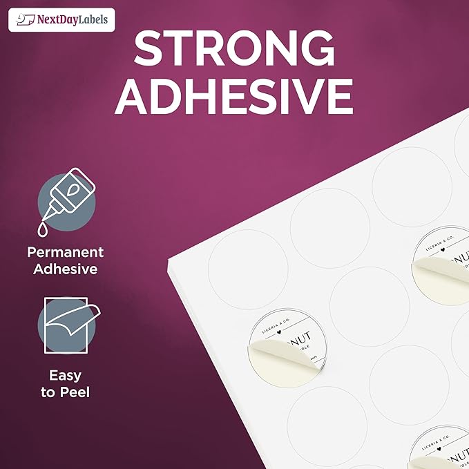 NextDayLabels 1.66 Inch Round Circle Stickers White Blank Labels for Laser Inkjet Printer - 24 Per Sheet Self-Adhesive Candle Jar Product Made in USA - 1200 Labels