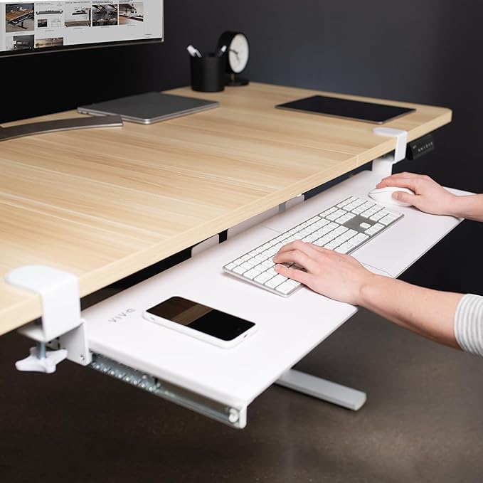 VIVO Extra Long Clamp-on Computer Keyboard and Mouse Under Desk Slider Tray, 34 x 11 inch Pull Out Platform Drawer, White, MOUNT-KB15EW
