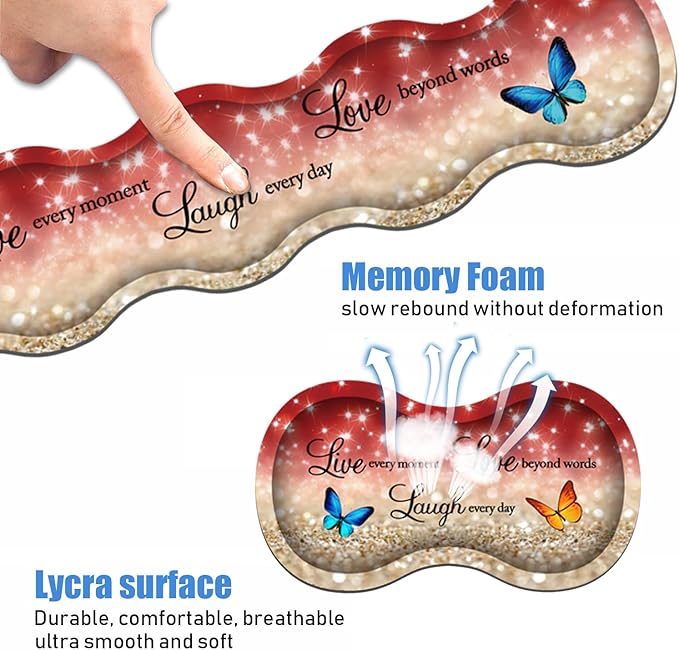 Ergonomic Keyboard Wrist Rest & Mouse Pad Wrist Rest Set,Large XXL Gaming Desk Mat 31.5"x 11.8",Non-Slip Base, Memory Foam,Easy Typing Pain Relief for Office & Home,Red Glitter Quote Live Laugh Love