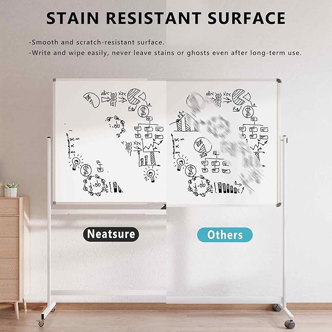 Large Rolling Whiteboard on Wheels, 72" x 40" Double-Sided Mobile White Board with Stand, Portable Standing Magnetic Dry Erase Board Easel for Home Office Classroom School, Silver