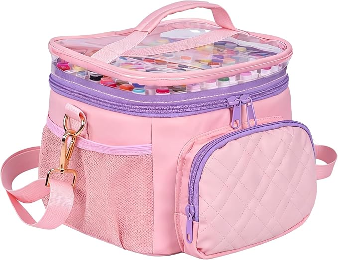 Professional Marker Organizer Case for 120 Markers, Portable Travel Art Supply Marker Storage Carry Bag with Dividers and Shoulder Strap (Pink)