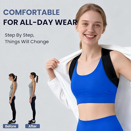 Posture Corrector for Men & Women, Adjustable Upper Back Shoulder Brace, Back Straightener for Neck, Spine Alignment, Improve Posture, Comfortable & Breathable,S/M