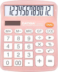 CATIGA 12 Digits Desktop Calculator with Large LCD Display and Sensitive Button, Dual Solar Power and Battery, Standard Function for Office, Home, School, CD-2786(Light Pink)