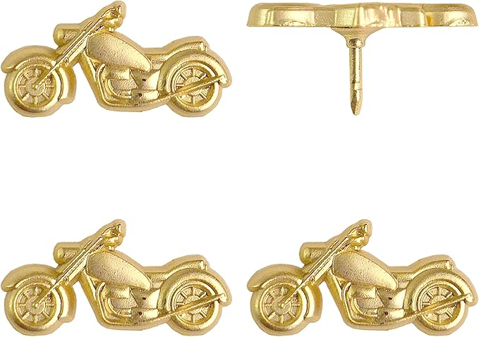 Motorcycle Push Pins - Gold Metal Motorcycle Pins - for Cork Board, Maps, or Lapel Pin Use - Designed in USA - Set of 4