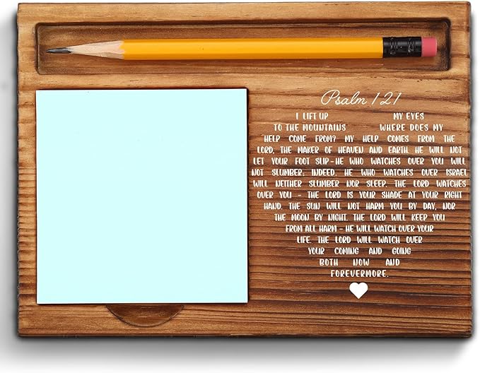 Psalm 121 Sticky Note Holder, My Help Comes from The Lord Bible Verse Gift, Christian Wooden Desk Accessories for Women, Men, Coworkers, Inspirational Religious Note Pad Holder ZSS82