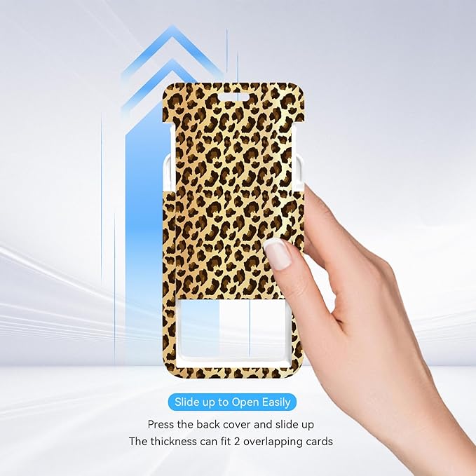 2 Pack Leopard Print ID Badge Holder with Heavy Duty Retractable Reel Keychain for WomenStudents,Teachers, Nurses, Office Use