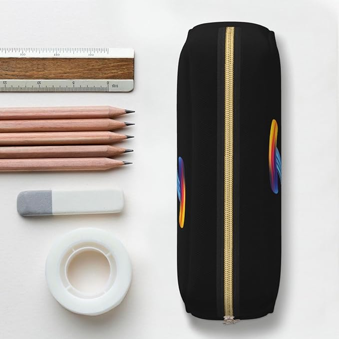 Cute Initial Pencil Case for Kids Simple Leather Pencil Pouch for Boys Girls Letter Design Pencil Box Pen Bag Pencil Pouch Office Stationery Organizer, Rainbow Letter I