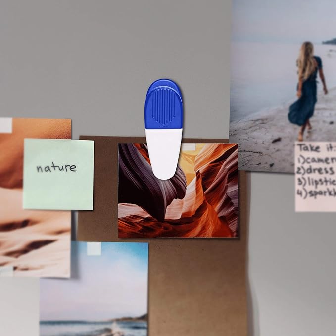 10 Magnetic Memo Holders Set - Large Clip, Plastic - White Blue