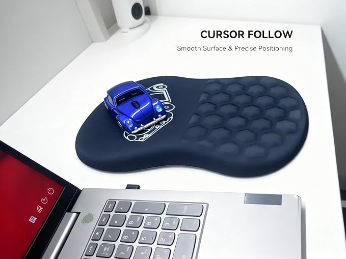Cute Car Mousepad with Wrist Rest for Car Mouse, Ergonomic Mouse Pad with Memory Foam Wrist Support, 12L x 8W inches