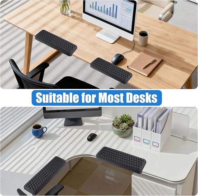 L-Shaped Elbow Pad for Desk, Memory Foam, Ergonomic Wrist Rest for Keyboard with Non-Slip Base, Massage Texture Pattern, Arm Rest for Desk, Office Gaming Home (2PCS, Black