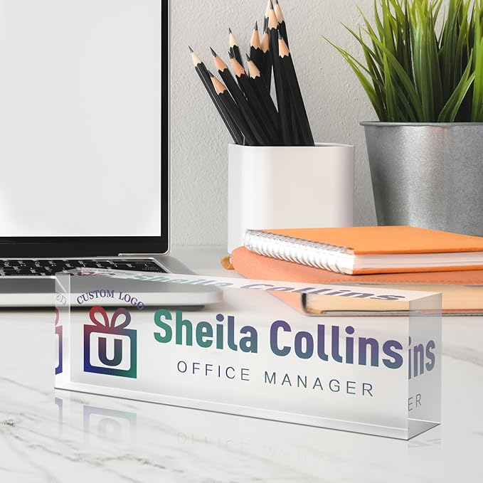 Custom Acrylic Name Plate for Desk, Employee Appreciation Gifts, Office Decor, Personalized with Logo/Photo