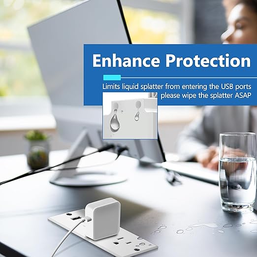 LIDER PD 36W Recessed Outlet Station with USB-A and USB-C Ports, Desktop Power Grommet, Power Delivery, Tamper-Resistant Receptacles, Power Strip for Desks and Cabinet, White, 6.5ft Cord, ETL Listed