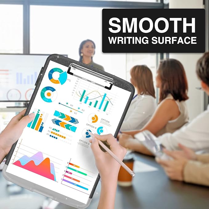 Sooez Glitter Clipboard with Storage, High Capacity Clip Boards 8.5x11 with Pen Holder, Cute Clipboards with Low Profile Clip, Sparkle Plastic Organizer Case Box for Women & Kids, Side Opening