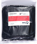 600 Pcs 8 Inch Cable Zip Tie, ORWUDIZ Multifunctional Tie, Nylon 66 Material, Tensile Strength 50 Lbs, Black, Cable Binding Classification, Suitable for Industrial, Outdoor, Home, Office Use