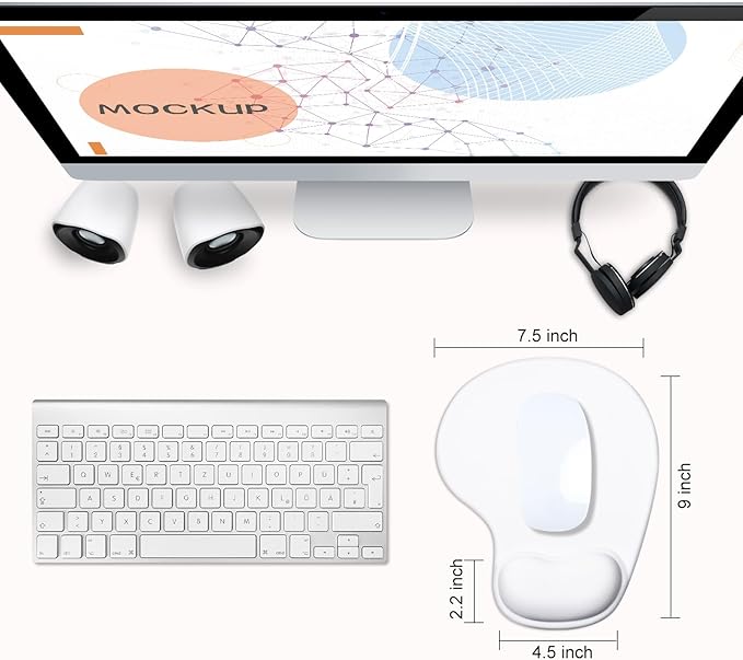 JIKIOU Mouse Pad, 2 Pack Ergonomic Mouse Pads with Comfortable Gel Wrist Rest Support and Smooth Cloth, Non-Slip PU Base for Easy Typing Pain Relief Durable and Easy to Clean Small White