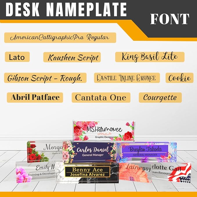 Personalized Office Desk Name Plate - Custom Acrylic Decor Accessories, Gift for Women (Pink Rose) 731