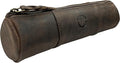Rustic Town Leather Pencil Case - Full Grain Leather Zippered Pen Pouch - Stationery Bag Pen Holder for Work & Office