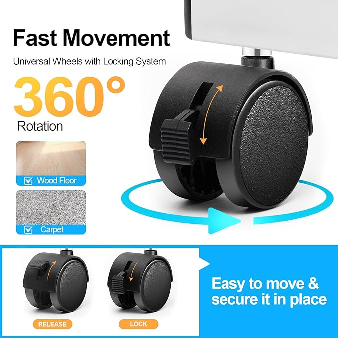 60 x 48 Double Sided Rolling Whiteboard, Large Rolling White Board - Magnetic Rolling Dry Erase Board Easel Standing Board on Wheels with Aluminium Frame for Office, Home & Classroom