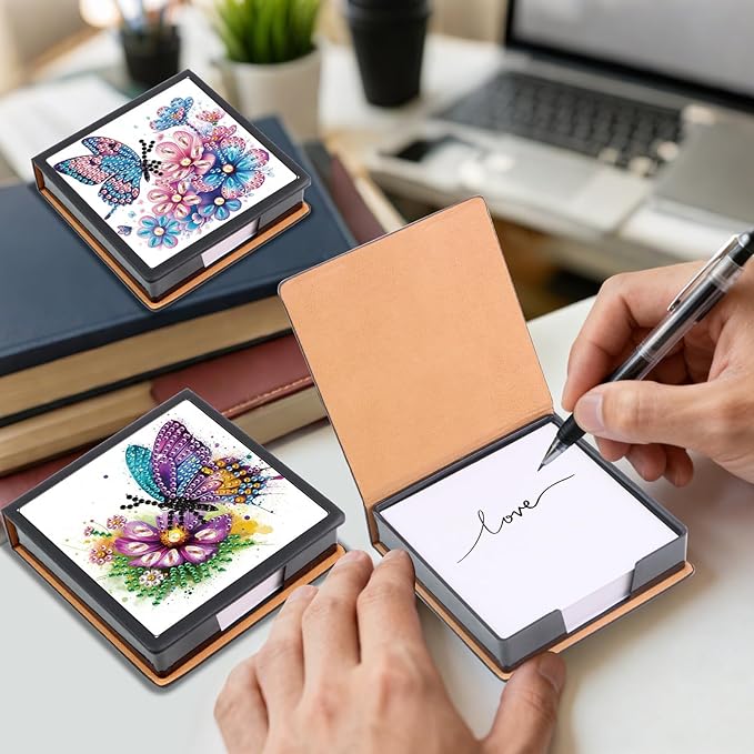 2 pcs Butterfly Diamond Painting Kit Note Box,Memo Paper Storage Box Diamond Art,Sticky Note Holder Diamond Art,Diamond Painting Memo Pad for Office Desk. (Butterfly)
