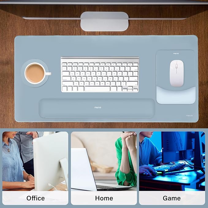 MOSISO Keyboard Mouse Pad Set, Large Gaming Mouse Pad&Rectangular Keyboard Wrist Rest&Mousepad with Wrist Rest&Coaster, Ergonomic Non-Slip&Easy Typing Pad with Curved Silicone Lining, Aquamarine